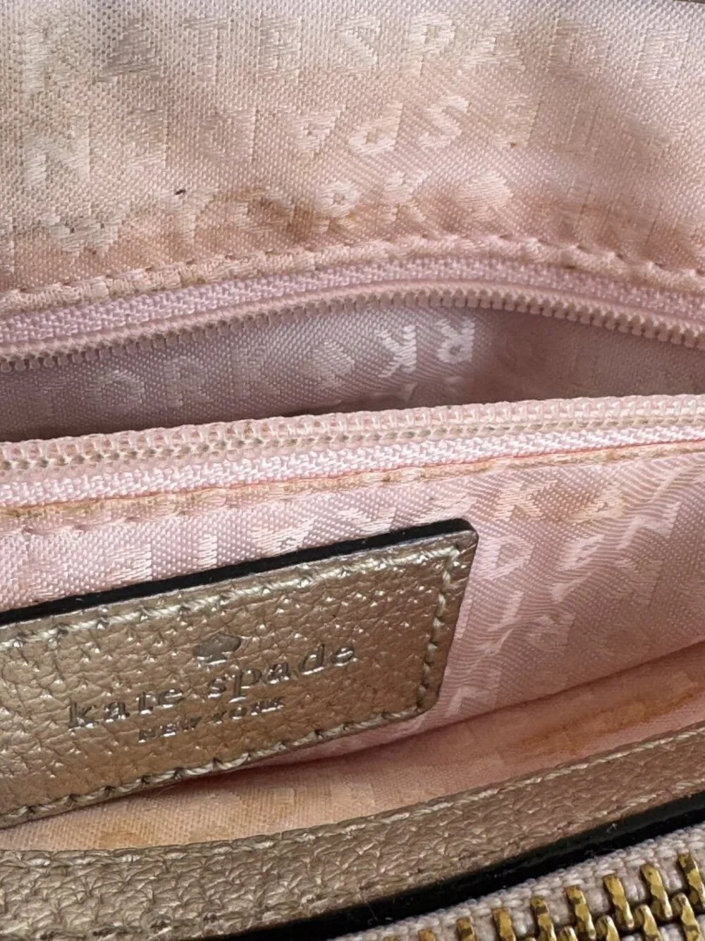Kate Spade Gold Metallic Pebbled Leather Tote Satchel Crossbody Bag.